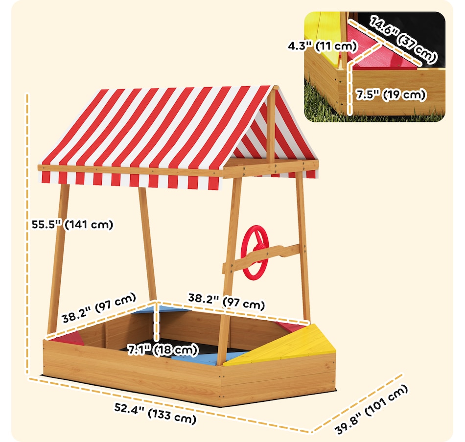 Image 947200_ALTMORE3.jpg, Product 947-200 / Price $109.99, Qaba Kids Sandbox with Cover, 4 Seats, Rudder, Deck, for Ages 3-8, Yellow from Qaba on TSC.ca's Home & Garden department