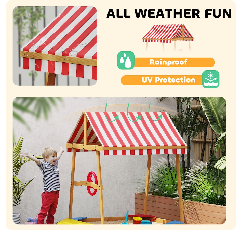 Image 947200_ALTMORE5.jpg, Product 947-200 / Price $109.99, Qaba Kids Sandbox with Cover, 4 Seats, Rudder, Deck, for Ages 3-8, Yellow from Qaba on TSC.ca's Home & Garden department