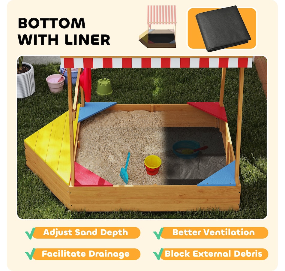 Image 947200_ALTMORE6.jpg, Product 947-200 / Price $109.99, Qaba Kids Sandbox with Cover, 4 Seats, Rudder, Deck, for Ages 3-8, Yellow from Qaba on TSC.ca's Home & Garden department