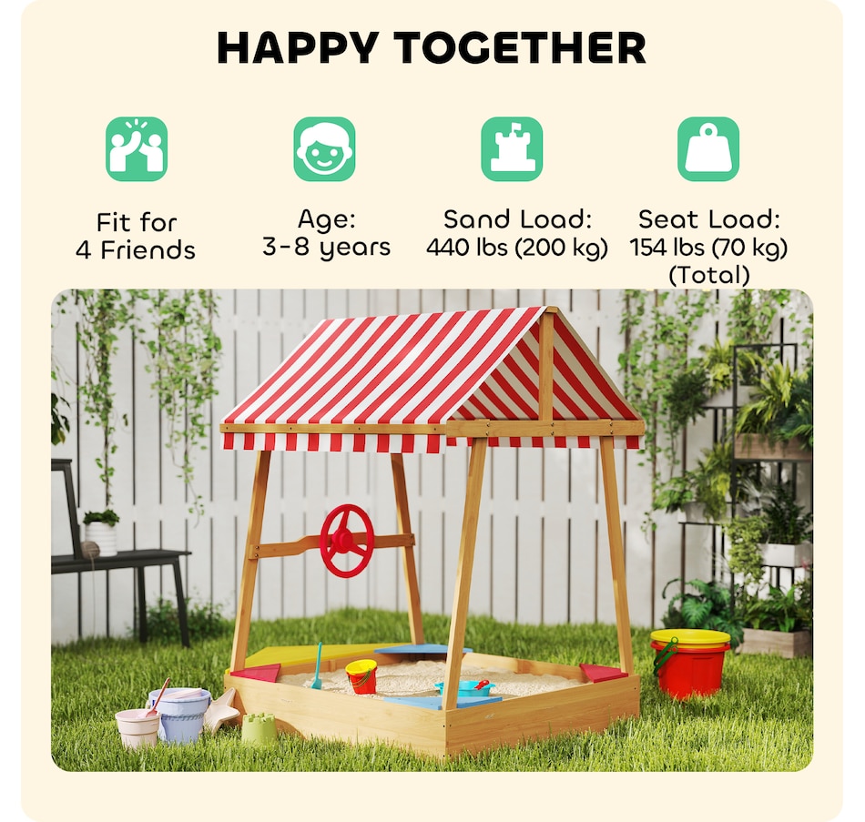 Image 947200_ALTMORE7.jpg, Product 947-200 / Price $109.99, Qaba Kids Sandbox with Cover, 4 Seats, Rudder, Deck, for Ages 3-8, Yellow from Qaba on TSC.ca's Home & Garden department