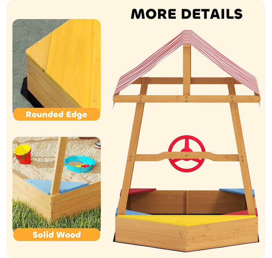 Image 947200_ALTMORE8.jpg, Product 947-200 / Price $109.99, Qaba Kids Sandbox with Cover, 4 Seats, Rudder, Deck, for Ages 3-8, Yellow from Qaba on TSC.ca's Home & Garden department