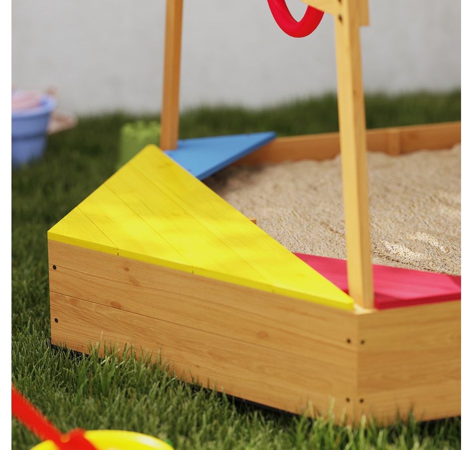 Image 947200_ALTMORE9.jpg, Product 947-200 / Price $109.99, Qaba Kids Sandbox with Cover, 4 Seats, Rudder, Deck, for Ages 3-8, Yellow from Qaba on TSC.ca's Home & Garden department