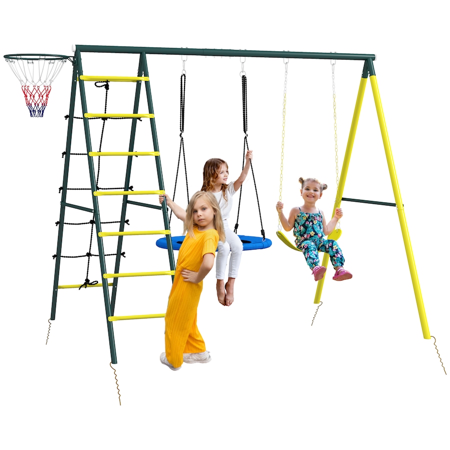 Image 947206.jpg, Product 947-206 / Price $219.95, Outsunny 4 in 1 Swing Set for Kids 3-8 Years Backyard Outdoor, Yellow from Outsunny on TSC.ca's Home & Garden department