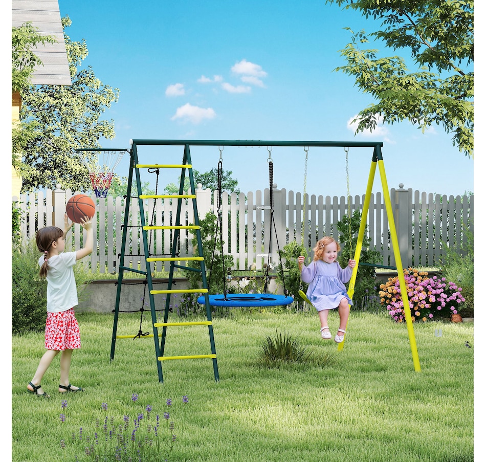 Image 947206_ALTMORE10.jpg, Product 947-206 / Price $262.92, Outsunny 4 in 1 Swing Set for Kids 3-8 Years Backyard Outdoor, Yellow from Outsunny on TSC.ca's Home & Garden department