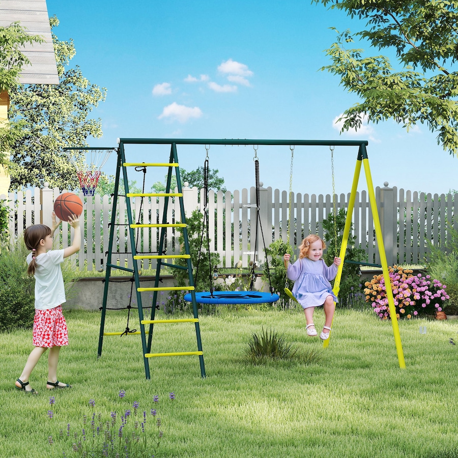 Image 947206_ALTMORE10.jpg, Product 947-206 / Price $219.95, Outsunny 4 in 1 Swing Set for Kids 3-8 Years Backyard Outdoor, Yellow from Outsunny on TSC.ca's Home & Garden department