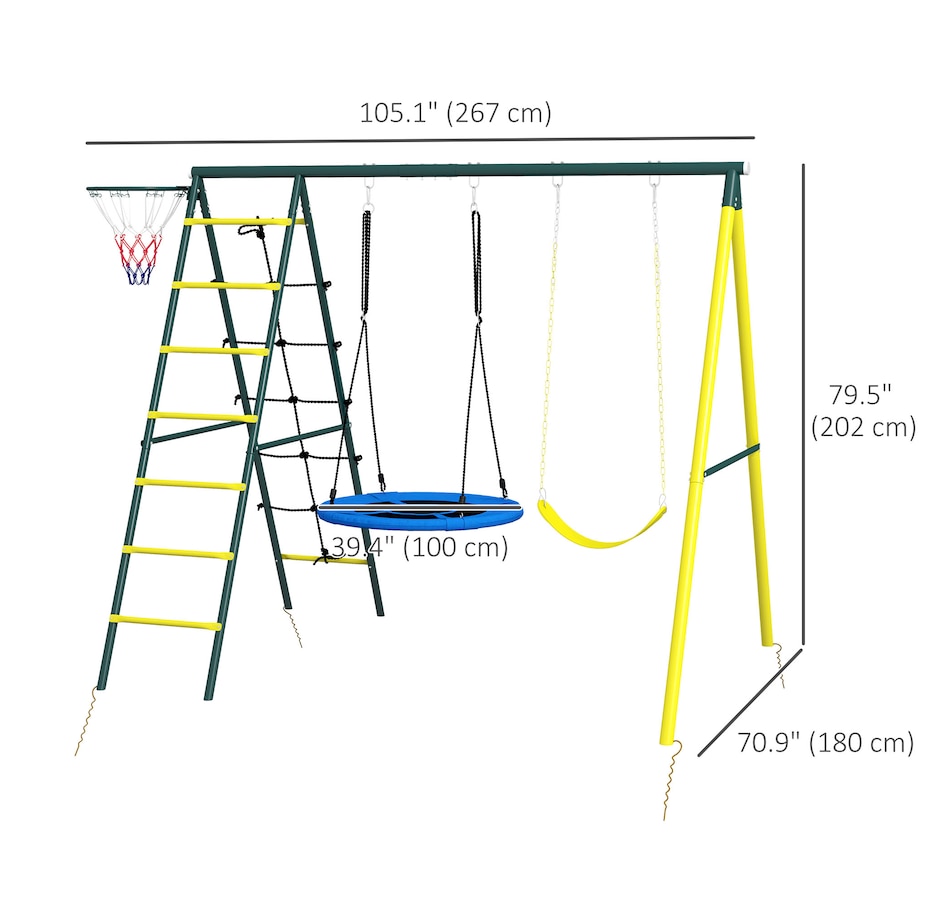 Image 947206_ALTMORE3.jpg, Product 947-206 / Price $262.92, Outsunny 4 in 1 Swing Set for Kids 3-8 Years Backyard Outdoor, Yellow from Outsunny on TSC.ca's Home & Garden department