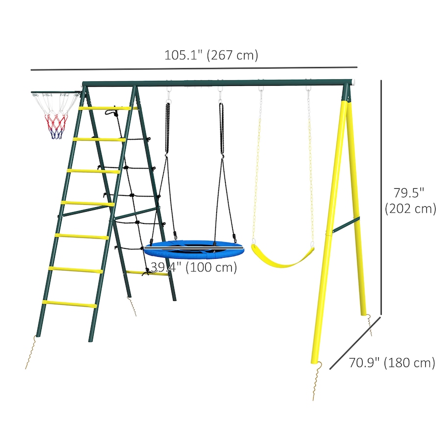 Image 947206_ALTMORE3.jpg, Product 947-206 / Price $219.95, Outsunny 4 in 1 Swing Set for Kids 3-8 Years Backyard Outdoor, Yellow from Outsunny on TSC.ca's Home & Garden department