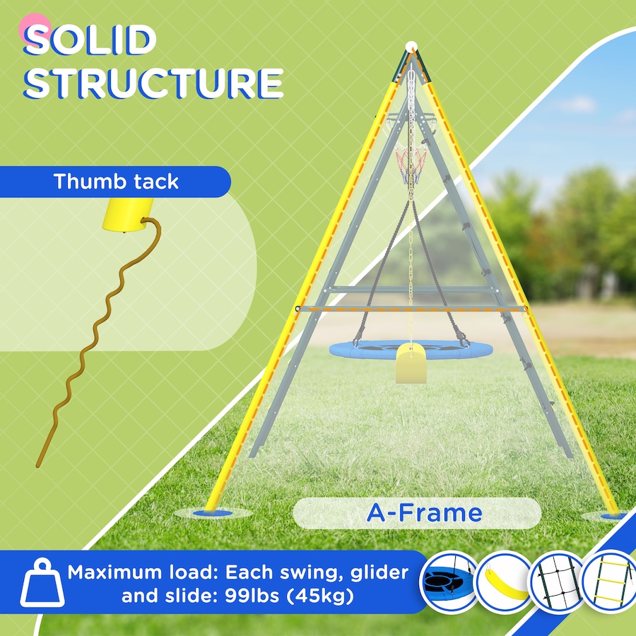 Image 947206_ALTMORE4.jpg, Product 947-206 / Price $219.95, Outsunny 4 in 1 Swing Set for Kids 3-8 Years Backyard Outdoor, Yellow from Outsunny on TSC.ca's Home & Garden department