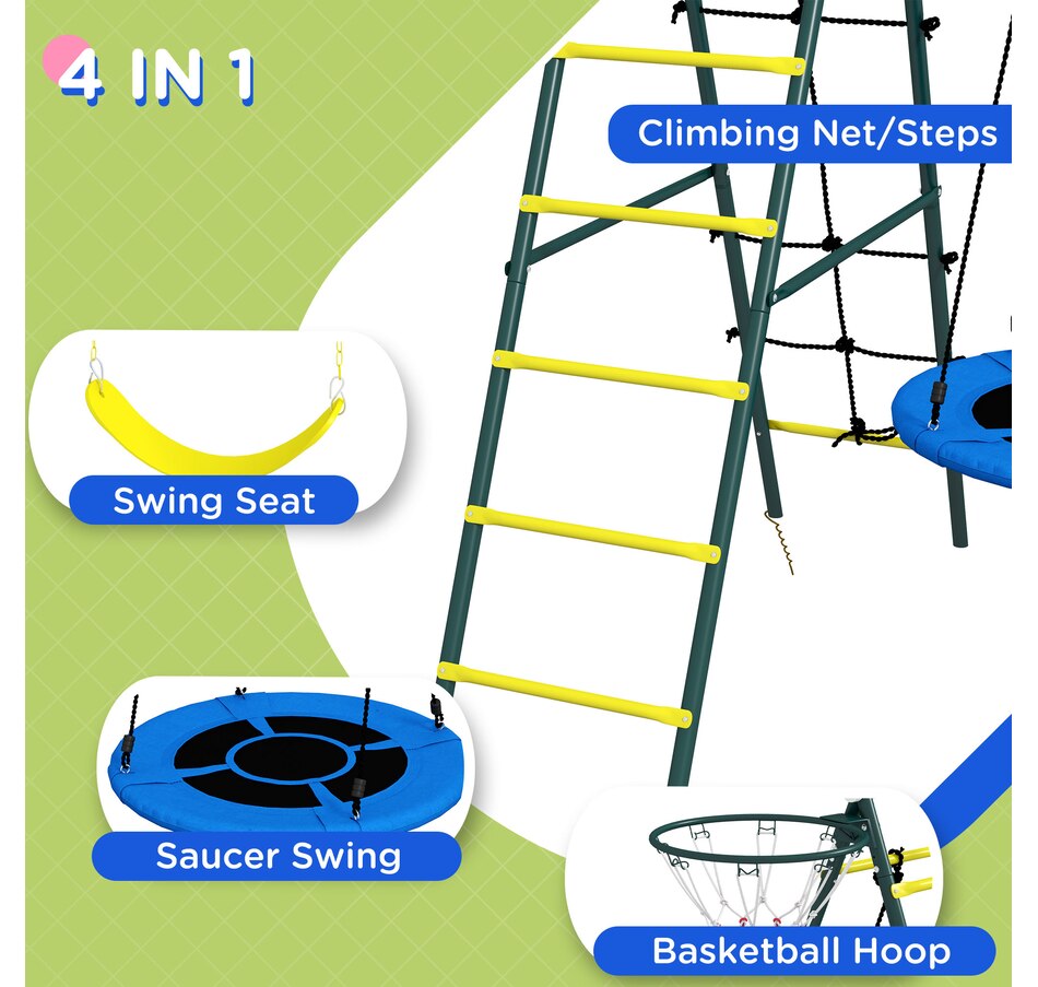 Image 947206_ALTMORE5.jpg, Product 947-206 / Price $262.92, Outsunny 4 in 1 Swing Set for Kids 3-8 Years Backyard Outdoor, Yellow from Outsunny on TSC.ca's Home & Garden department