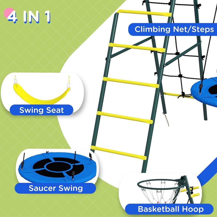 Image 947206_ALTMORE5.jpg, Product 947-206 / Price $219.95, Outsunny 4 in 1 Swing Set for Kids 3-8 Years Backyard Outdoor, Yellow from Outsunny on TSC.ca's Home & Garden department