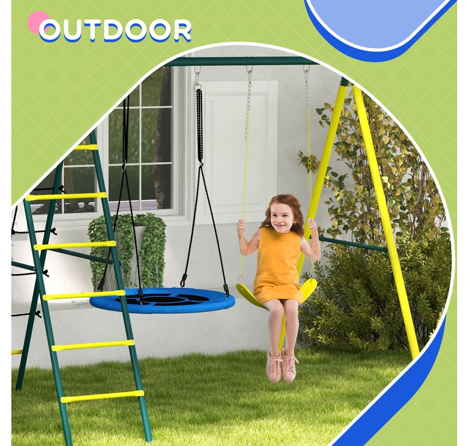 Image 947206_ALTMORE6.jpg, Product 947-206 / Price $262.92, Outsunny 4 in 1 Swing Set for Kids 3-8 Years Backyard Outdoor, Yellow from Outsunny on TSC.ca's Home & Garden department