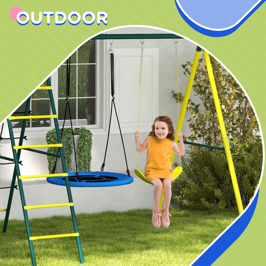Image 947206_ALTMORE6.jpg, Product 947-206 / Price $219.95, Outsunny 4 in 1 Swing Set for Kids 3-8 Years Backyard Outdoor, Yellow from Outsunny on TSC.ca's Home & Garden department