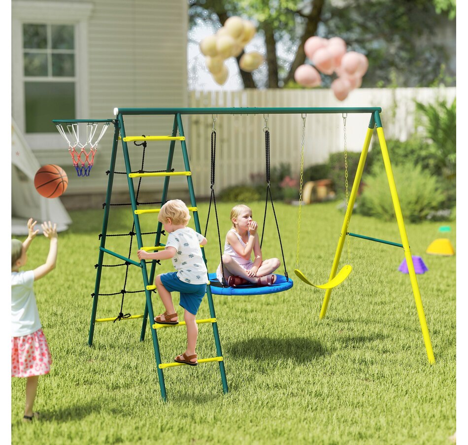 Image 947206_ALTMORE9.jpg, Product 947-206 / Price $262.92, Outsunny 4 in 1 Swing Set for Kids 3-8 Years Backyard Outdoor, Yellow from Outsunny on TSC.ca's Home & Garden department