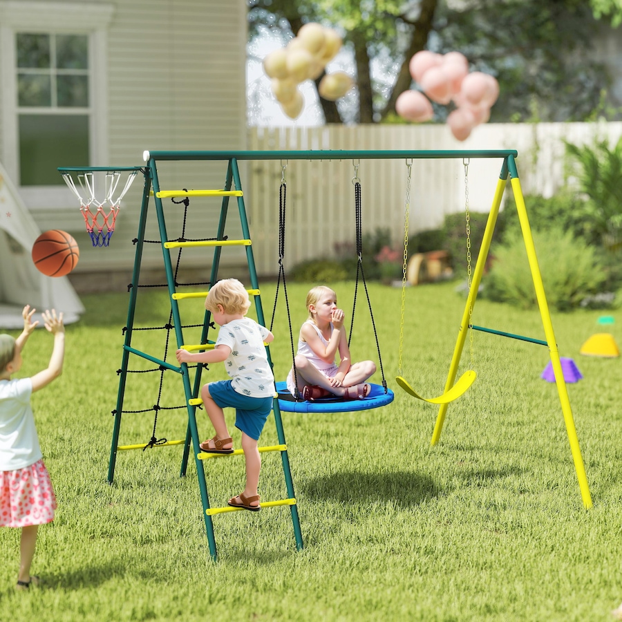 Image 947206_ALTMORE9.jpg, Product 947-206 / Price $219.95, Outsunny 4 in 1 Swing Set for Kids 3-8 Years Backyard Outdoor, Yellow from Outsunny on TSC.ca's Home & Garden department