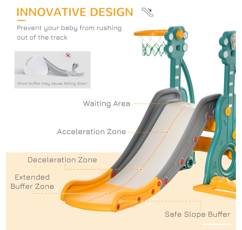 Image 947210_ALTMORE5.jpg, Product 947-210 / Price $158.99, Qaba 4-in-1 Kids Slide and Swing Set with Basketball Hoop and Adjustable Seat Height from Qaba on TSC.ca's Home & Garden department