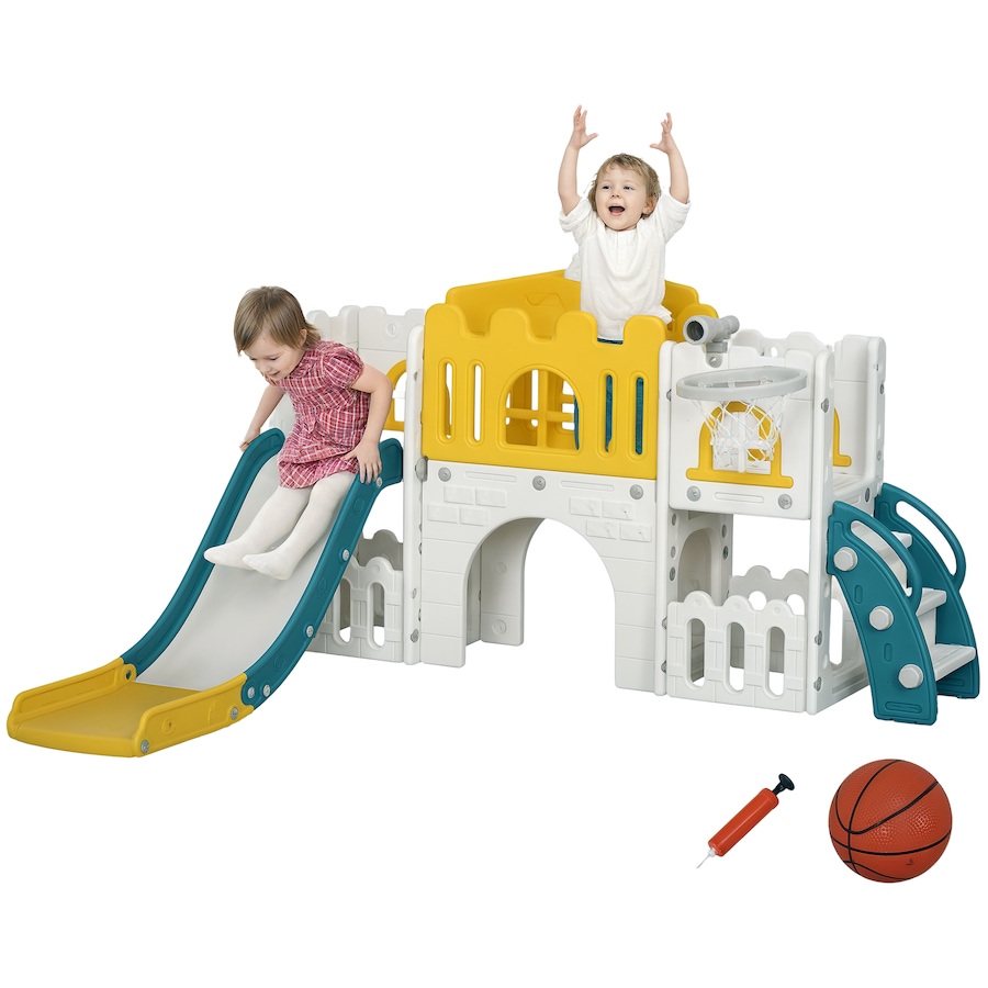 Image 947233.png, Product 947-233 / Price $209.99, Qaba 9 in 1 Toddler Slide with Basketball Hoop, for 1-3 Years, Yellow from Qaba on TSC.ca's Home & Garden department