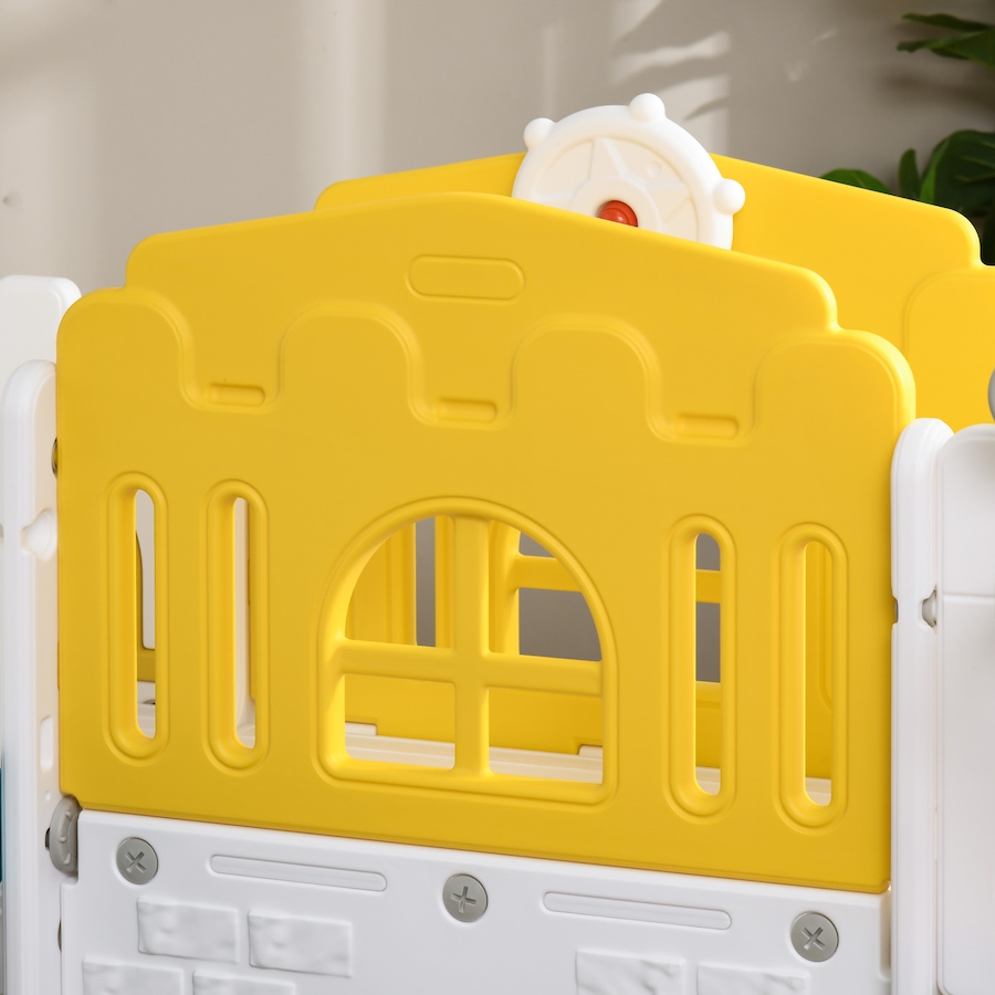 Image 947233_ALTMORE9.jpg, Product 947-233 / Price $209.99, Qaba 9 in 1 Toddler Slide with Basketball Hoop, for 1-3 Years, Yellow from Qaba on TSC.ca's Home & Garden department
