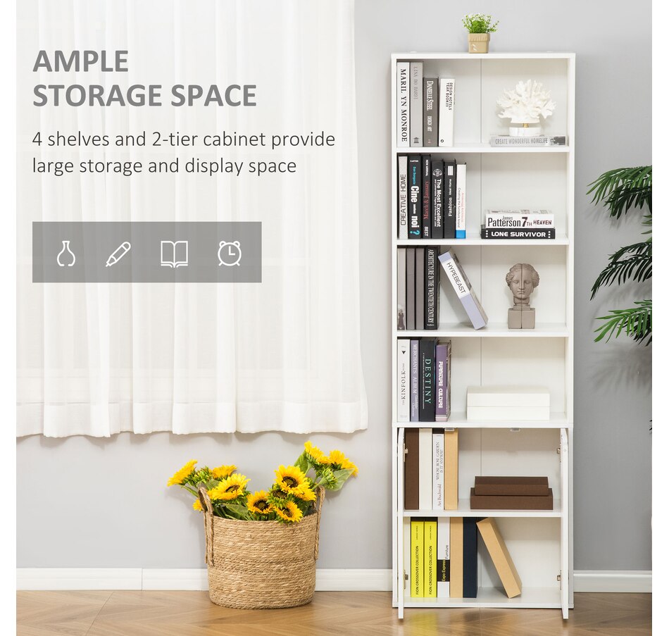 Image 947310_ALTMORE12.jpg, Product 947-310 / Price $129.99 - $134.99, HOMCOM 4-Tier Open Bookshelf Home Office Bookcase with Doors for Living Room from HOMCOM on TSC.ca's department