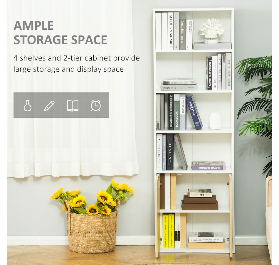 Image 947310_ALTMORE3.jpg, Product 947-310 / Price $129.99 - $134.99, HOMCOM 4-Tier Open Bookshelf Home Office Bookcase with Doors for Living Room from HOMCOM on TSC.ca's department