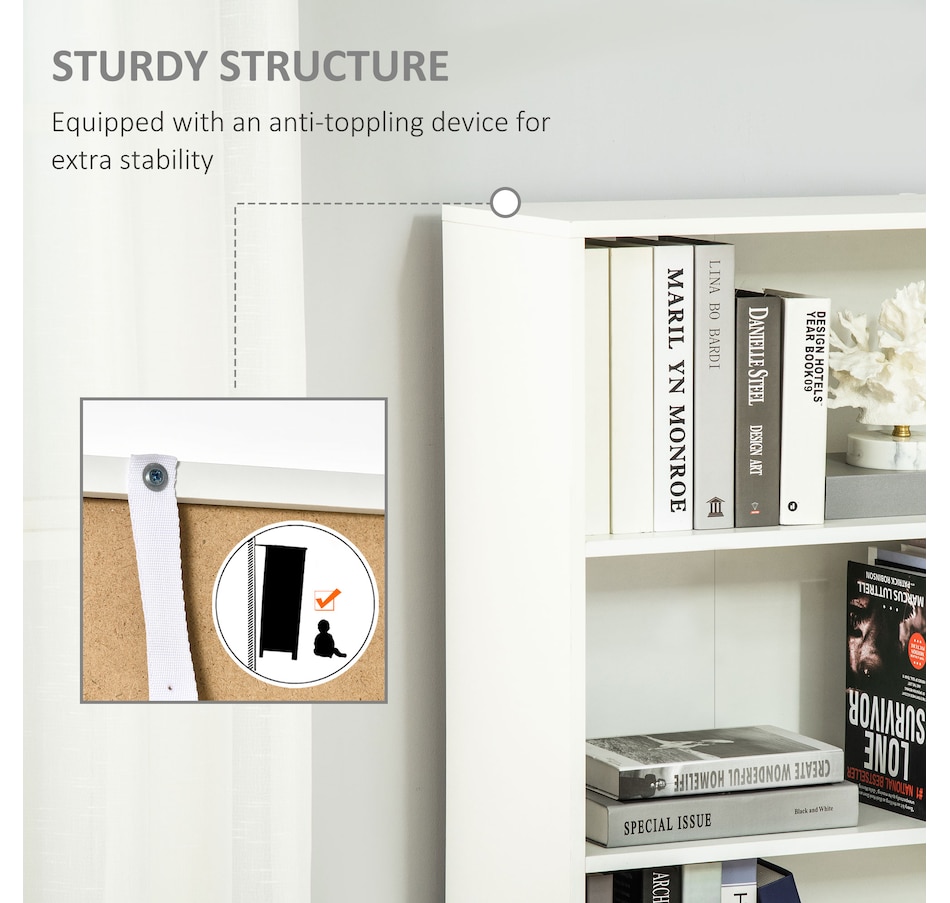 Image 947310_ALTMORE4.jpg, Product 947-310 / Price $129.99 - $134.99, HOMCOM 4-Tier Open Bookshelf Home Office Bookcase with Doors for Living Room from HOMCOM on TSC.ca's department