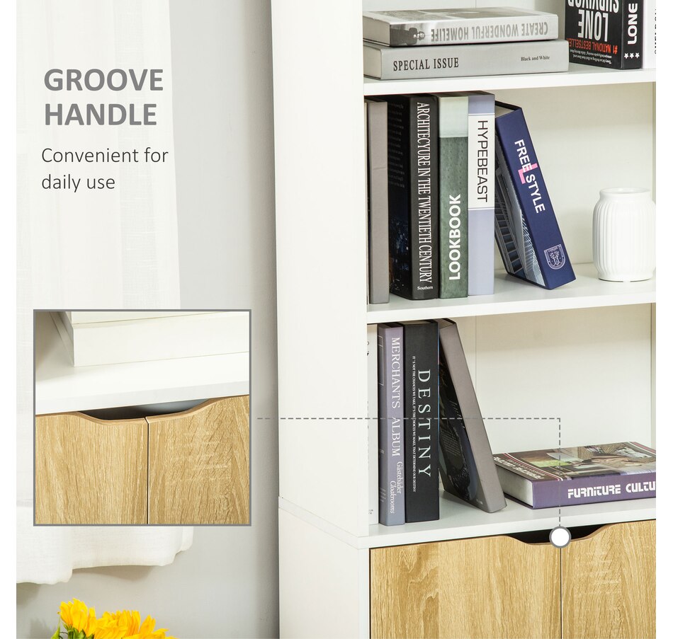 Image 947310_ALTMORE5.jpg, Product 947-310 / Price $129.99 - $134.99, HOMCOM 4-Tier Open Bookshelf Home Office Bookcase with Doors for Living Room from HOMCOM on TSC.ca's department