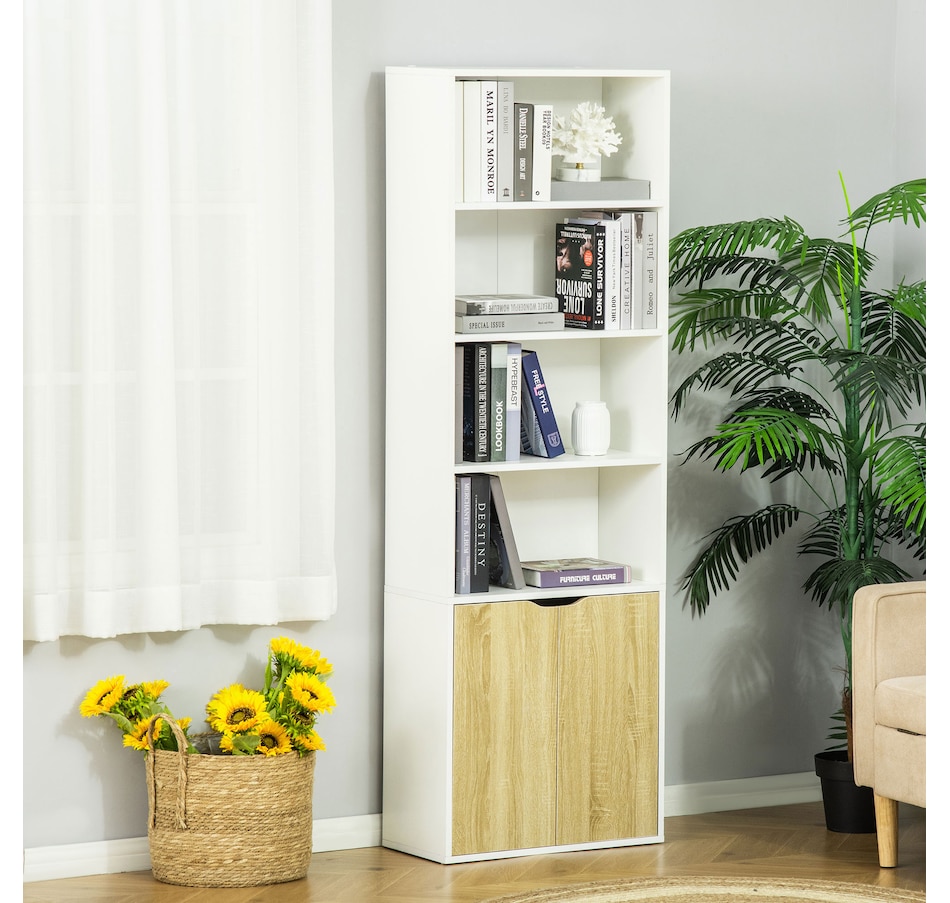 Image 947310_ALTMORE6.jpg, Product 947-310 / Price $129.99 - $134.99, HOMCOM 4-Tier Open Bookshelf Home Office Bookcase with Doors for Living Room from HOMCOM on TSC.ca's department