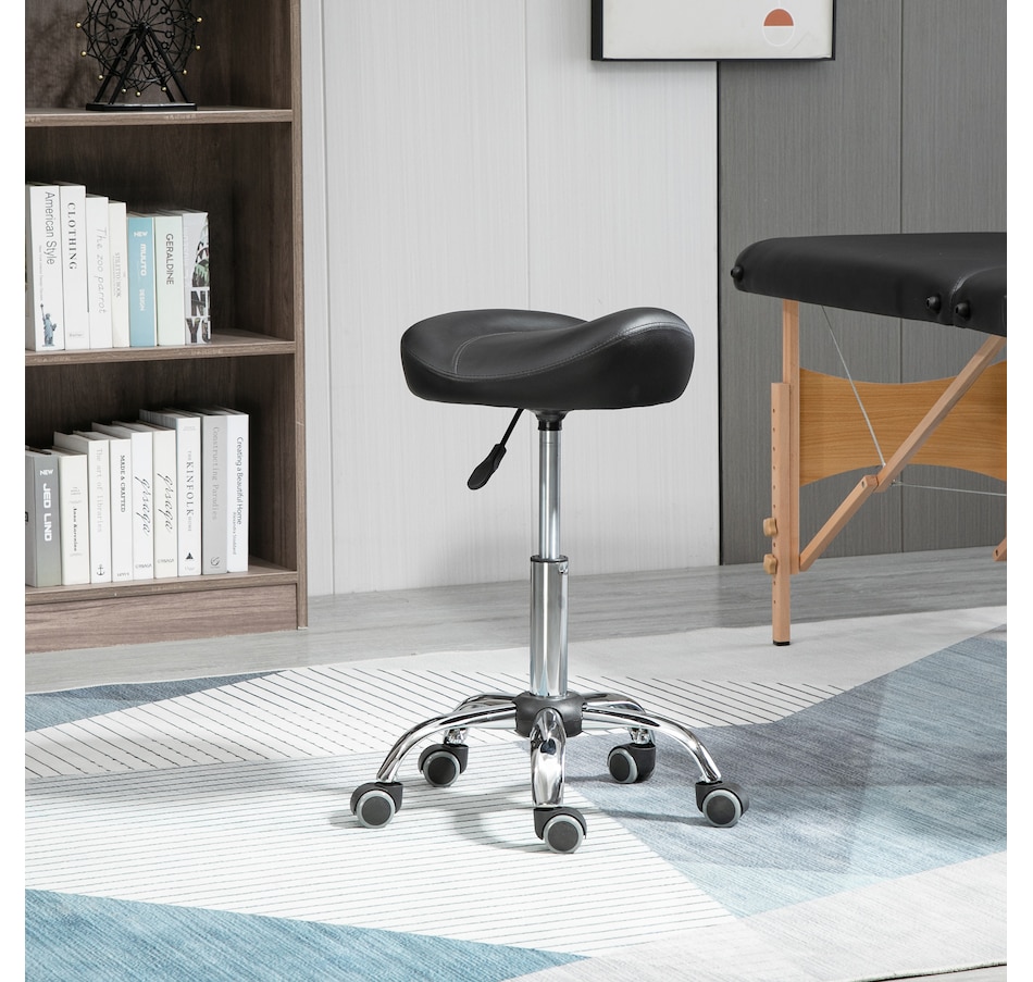 Image 947315_ALTMORE17.jpg, Product 947-315 / Price $73.99 - $79.99, HOMCOM PU Leather Saddle Stool Height Adjustable Rolling Salon Chair Grey from HOMCOM on TSC.ca's Home & Garden department