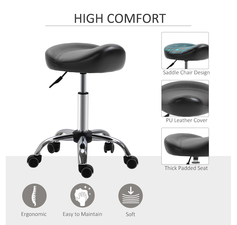 Image 947315_ALTMORE20.jpg, Product 947-315 / Price $73.99 - $79.99, HOMCOM PU Leather Saddle Stool Height Adjustable Rolling Salon Chair Grey from HOMCOM on TSC.ca's Home & Garden department