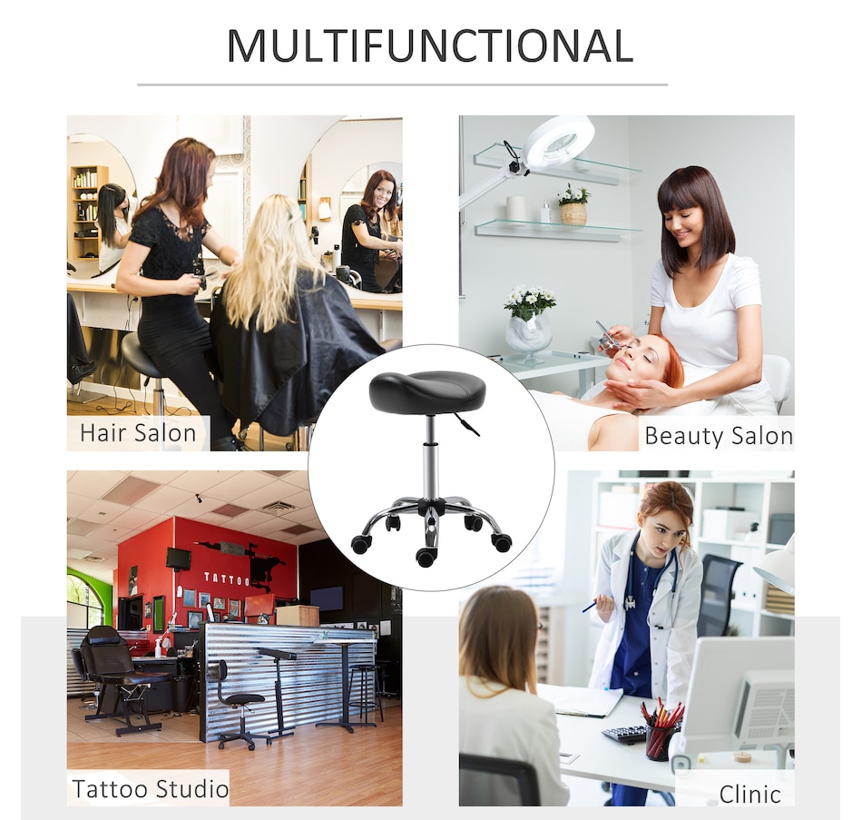 Image 947315_ALTMORE22.jpg, Product 947-315 / Price $73.99 - $79.99, HOMCOM PU Leather Saddle Stool Height Adjustable Rolling Salon Chair Grey from HOMCOM on TSC.ca's Home & Garden department