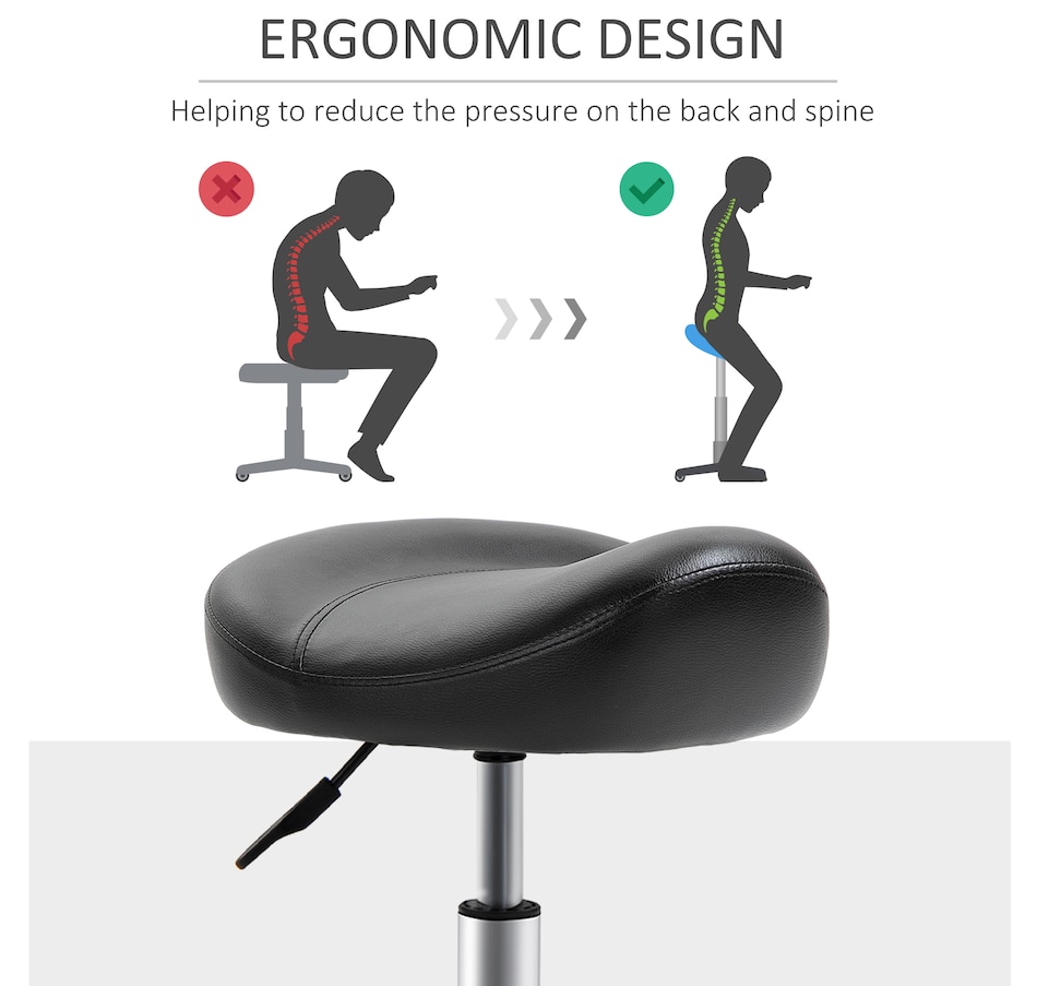 Image 947315_ALTMORE23.jpg, Product 947-315 / Price $73.99 - $79.99, HOMCOM PU Leather Saddle Stool Height Adjustable Rolling Salon Chair Grey from HOMCOM on TSC.ca's Home & Garden department