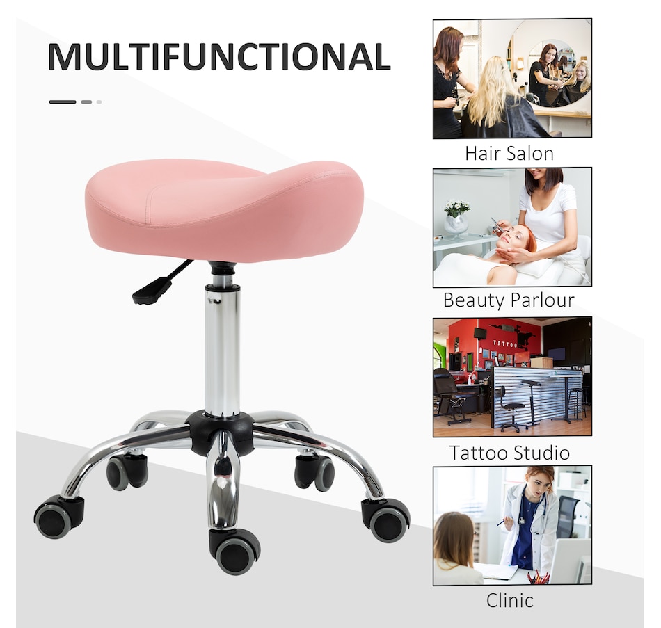 Image 947315_ALTMORE30.jpg, Product 947-315 / Price $73.99 - $79.99, HOMCOM PU Leather Saddle Stool Height Adjustable Rolling Salon Chair Grey from HOMCOM on TSC.ca's Home & Garden department
