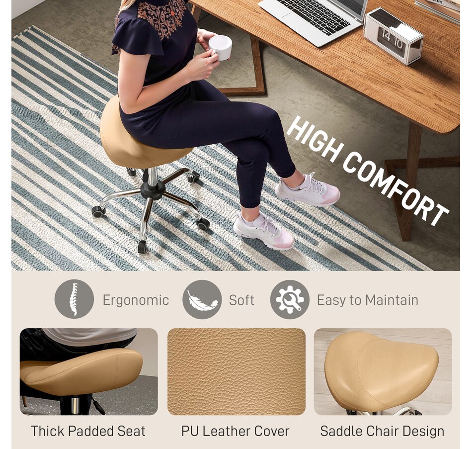 Image 947315_ALTMORE36.jpg, Product 947-315 / Price $73.99 - $79.99, HOMCOM PU Leather Saddle Stool Height Adjustable Rolling Salon Chair Grey from HOMCOM on TSC.ca's Home & Garden department