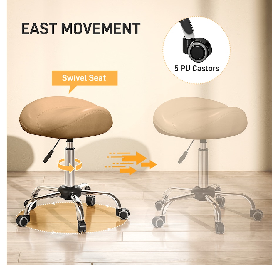 Image 947315_ALTMORE37.jpg, Product 947-315 / Price $73.99 - $79.99, HOMCOM PU Leather Saddle Stool Height Adjustable Rolling Salon Chair Grey from HOMCOM on TSC.ca's Home & Garden department