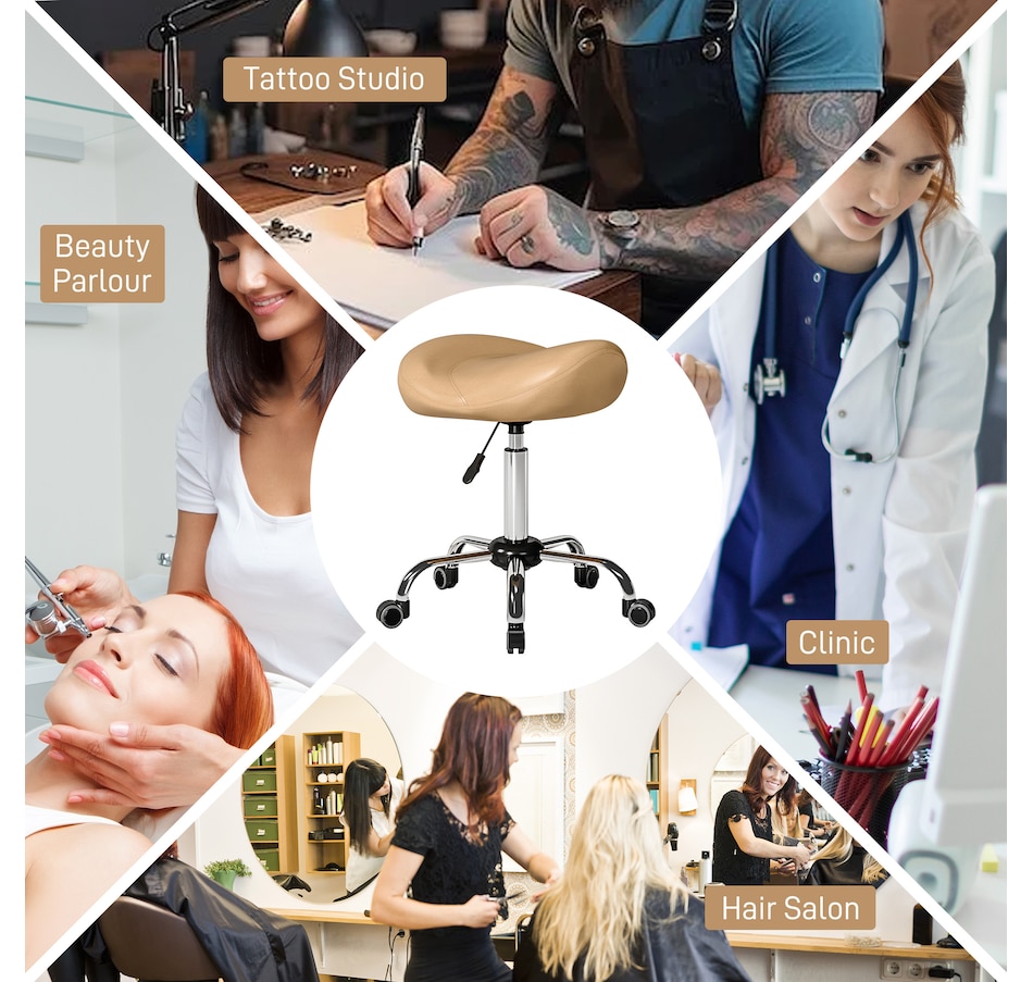 Image 947315_ALTMORE38.jpg, Product 947-315 / Price $73.99 - $79.99, HOMCOM PU Leather Saddle Stool Height Adjustable Rolling Salon Chair Grey from HOMCOM on TSC.ca's Home & Garden department