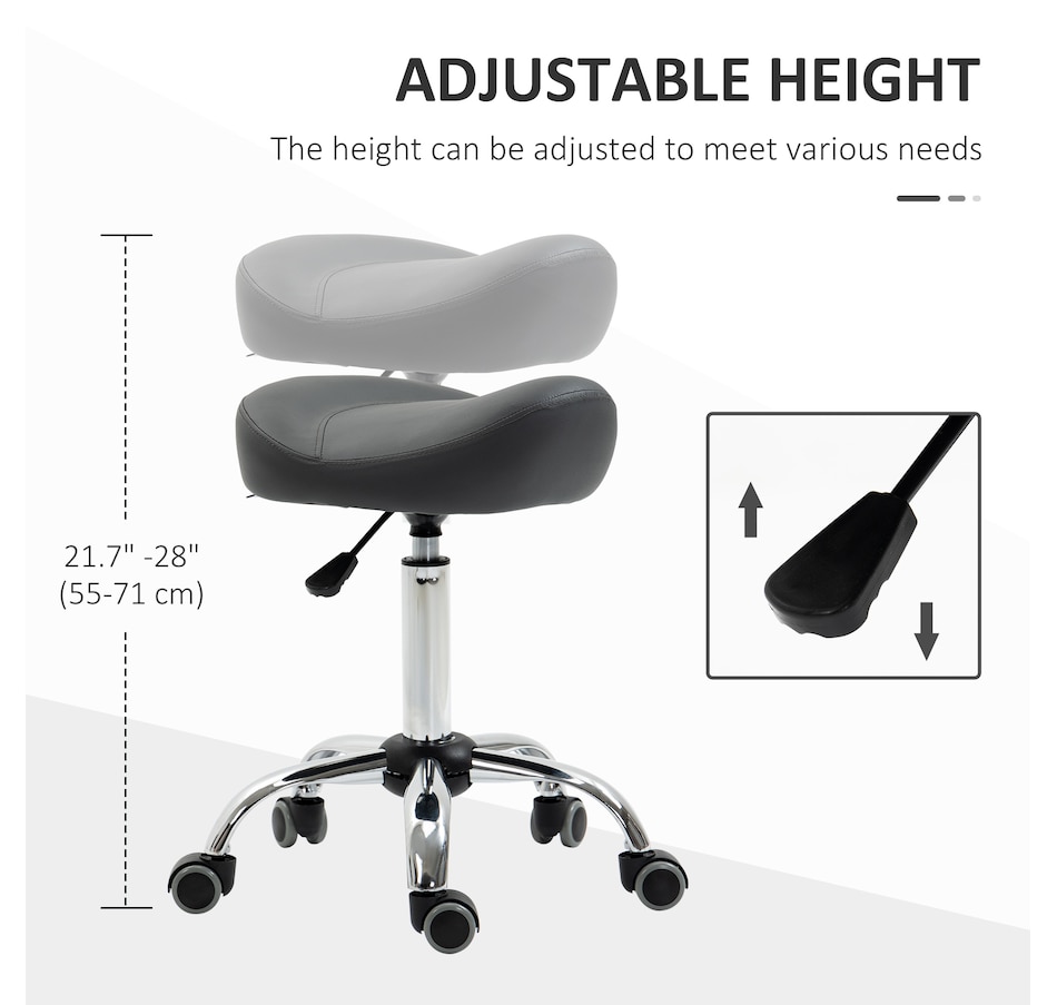 Image 947315_ALTMORE45.jpg, Product 947-315 / Price $73.99 - $79.99, HOMCOM PU Leather Saddle Stool Height Adjustable Rolling Salon Chair Grey from HOMCOM on TSC.ca's Home & Garden department