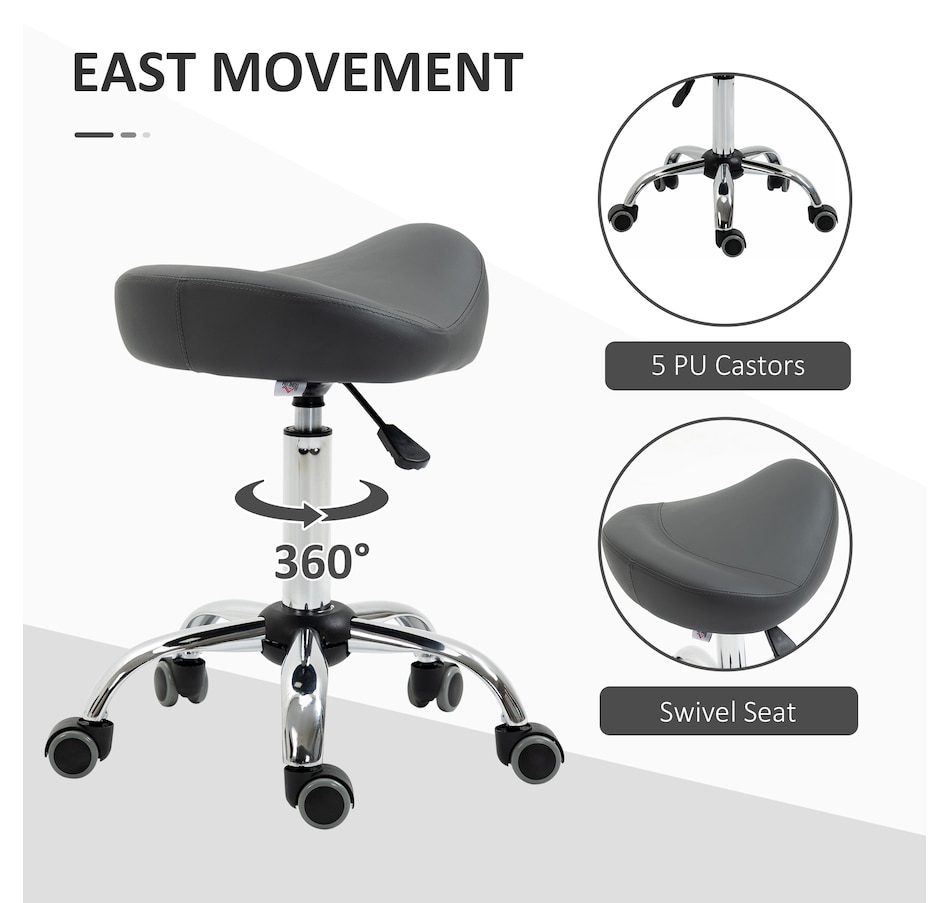 Image 947315_ALTMORE5.jpg, Product 947-315 / Price $73.99 - $79.99, HOMCOM PU Leather Saddle Stool Height Adjustable Rolling Salon Chair Grey from HOMCOM on TSC.ca's Home & Garden department