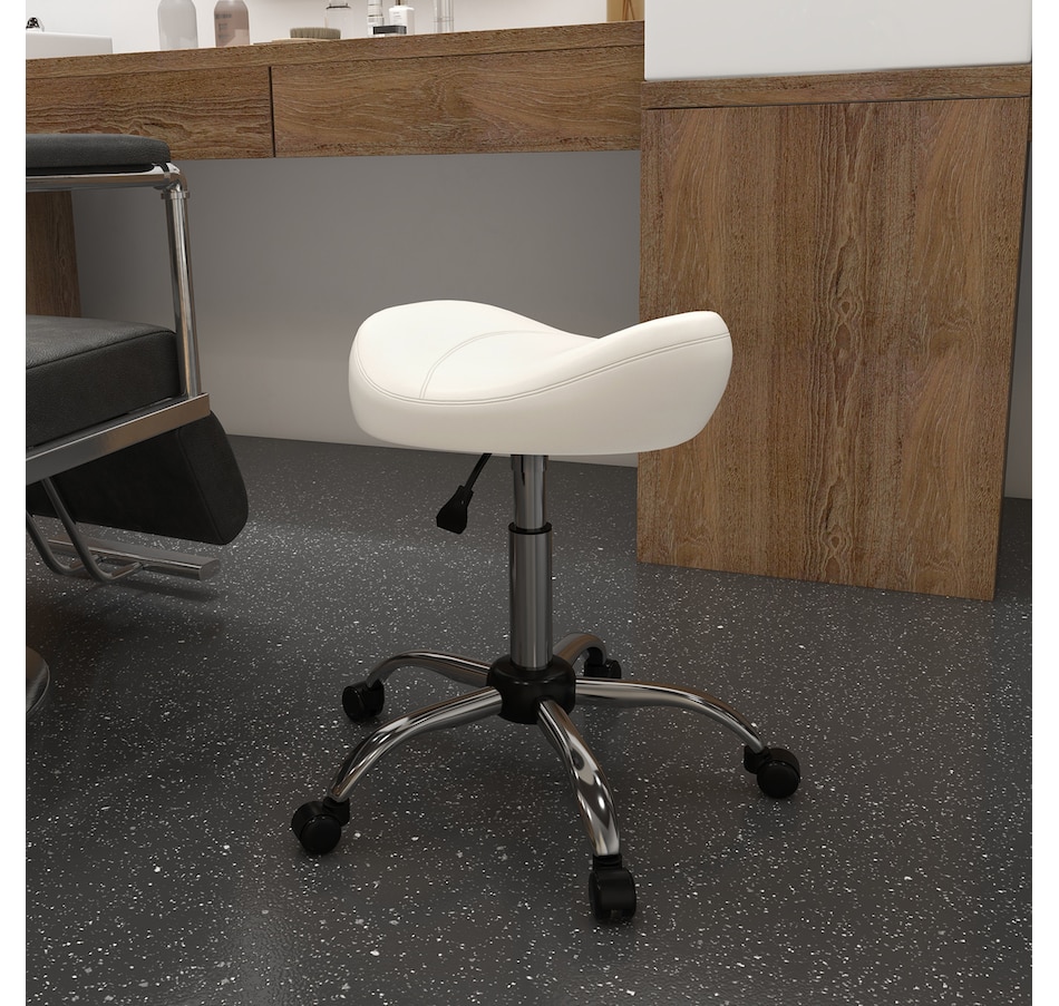 Image 947315_ALTMORE9.jpg, Product 947-315 / Price $73.99 - $79.99, HOMCOM PU Leather Saddle Stool Height Adjustable Rolling Salon Chair Grey from HOMCOM on TSC.ca's Home & Garden department
