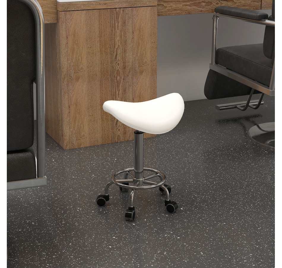 Image 947316_ALTMORE1.jpg, Product 947-316 / Price $109.99 - $119.99, HOMCOM PU Leather Rolling Saddle Stool With Footrest from HOMCOM on TSC.ca's Home & Garden department
