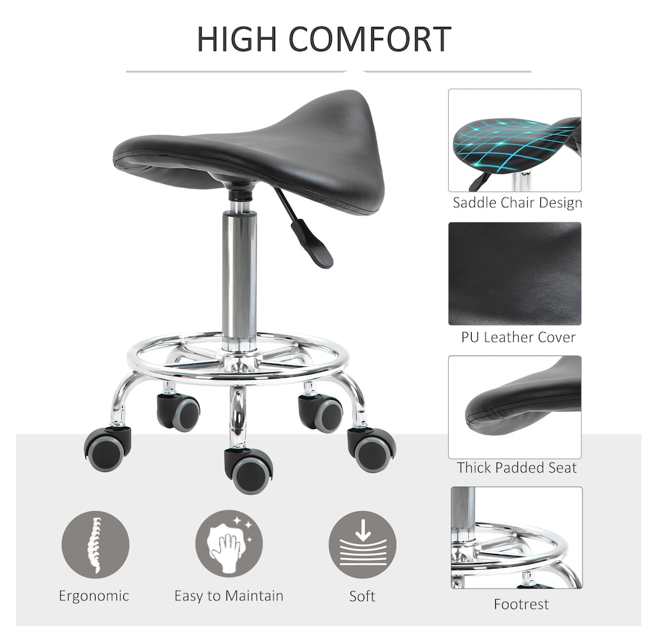 Image 947316_ALTMORE12.jpg, Product 947-316 / Price $109.99 - $119.99, HOMCOM PU Leather Rolling Saddle Stool With Footrest from HOMCOM on TSC.ca's Home & Garden department