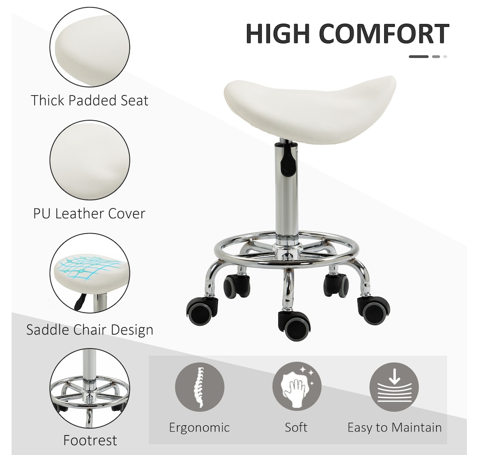 Image 947316_ALTMORE4.jpg, Product 947-316 / Price $109.99 - $119.99, HOMCOM PU Leather Rolling Saddle Stool With Footrest from HOMCOM on TSC.ca's Home & Garden department