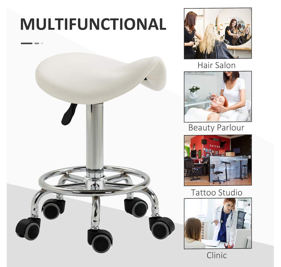 Image 947316_ALTMORE6.jpg, Product 947-316 / Price $109.99 - $119.99, HOMCOM PU Leather Rolling Saddle Stool With Footrest from HOMCOM on TSC.ca's Home & Garden department