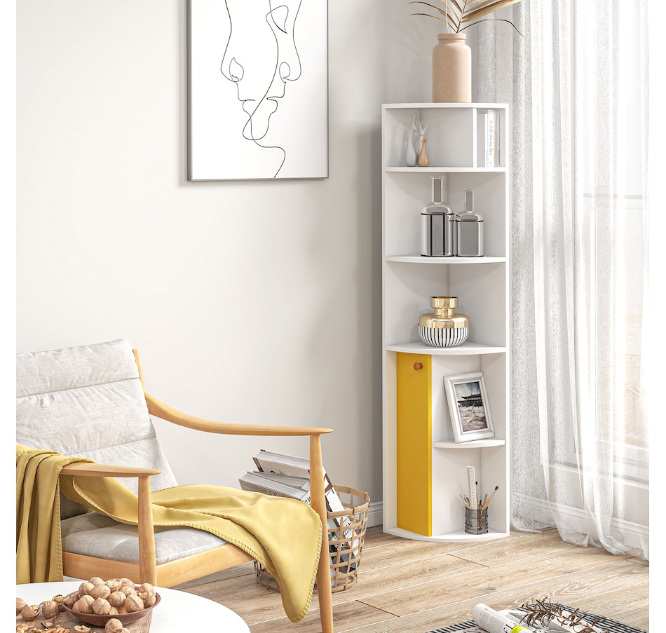 Image 947321_ALTMORE1.jpg, Product 947-321 / Price $96.99 - $104.99, HOMCOM 5-Tier Corner Bookcase, Bookshelf with Compartments Door Cabinet from HOMCOM on TSC.ca's department