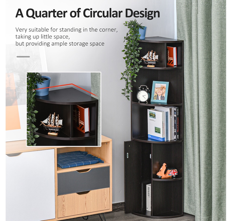 Image 947321_ALTMORE12.jpg, Product 947-321 / Price $96.99 - $104.99, HOMCOM 5-Tier Corner Bookcase, Bookshelf with Compartments Door Cabinet from HOMCOM on TSC.ca's department