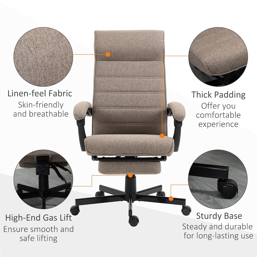 Image 947354_ALTMORE6.jpg, Product 947-354 / Price $164.99, Vinsetto High-Back Office Chair Linen Computer Desk Chair Brown from Vinsetto on TSC.ca's Home & Garden department