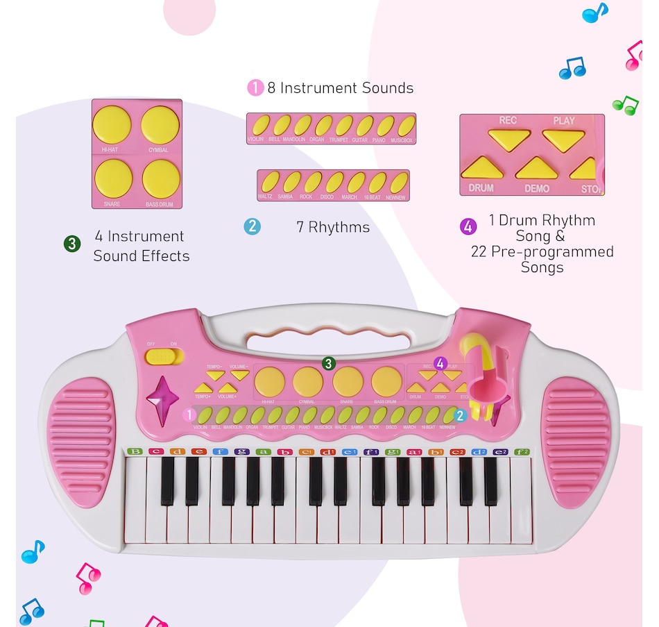 Image 947377_ALTMORE4.jpg, Product 947-377 / Price $56.99, Qaba Kids Toddler Toy Piano Keyboard with Included Sitting Stool, Pink from Qaba on TSC.ca's Toys & Hobbies department