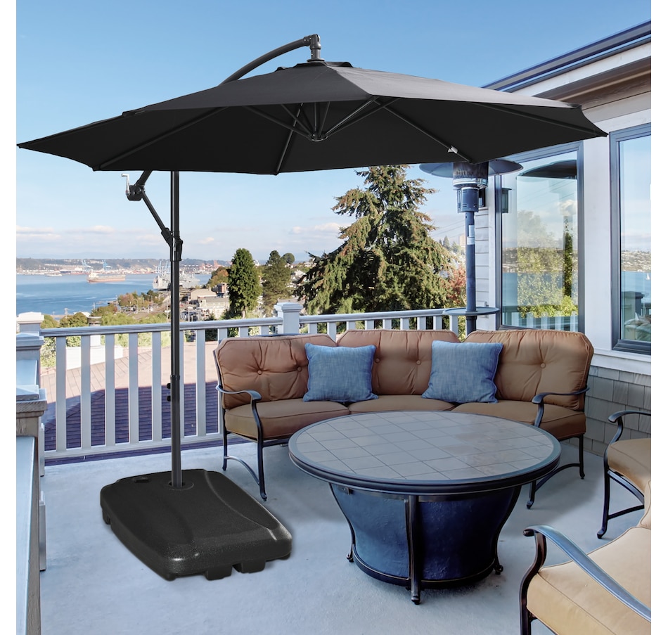 Image 947394_ALTMORE1.jpg, Product 947-394 / Price $79.99, Outsunny Plastic Cantilever Offset Umbrella Base Stand with Wheels, Black from Outsunny on TSC.ca's Home & Garden department