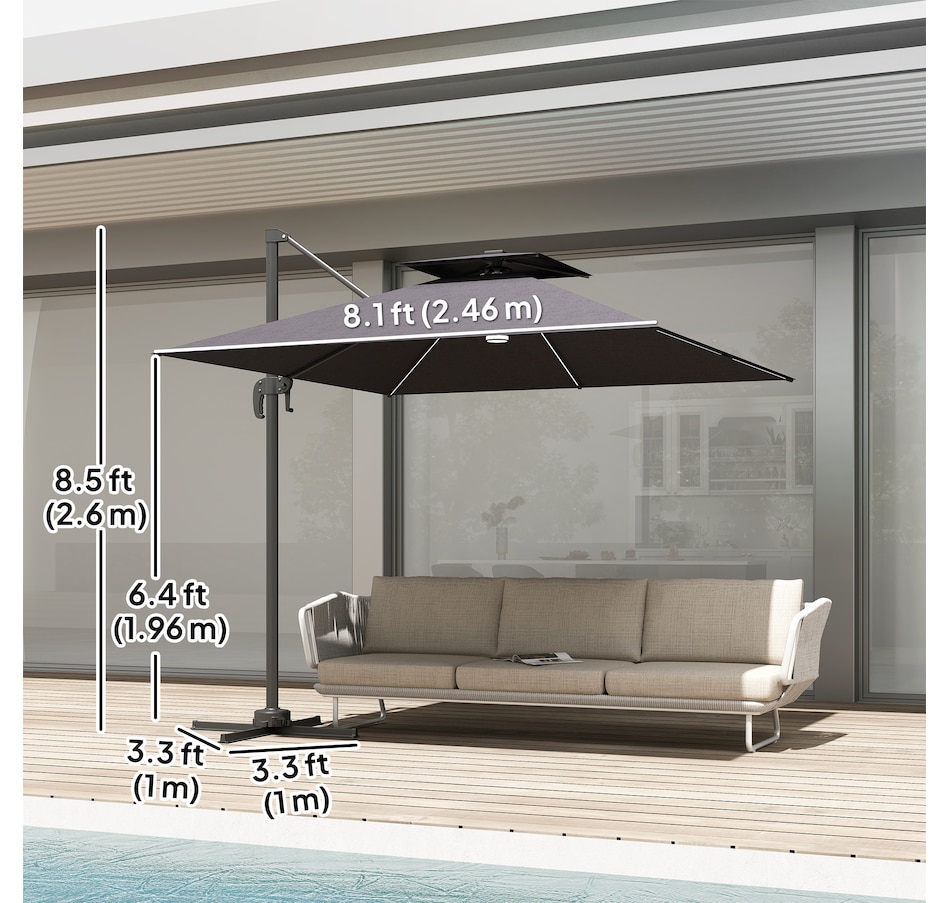 Image 947411_ALTMORE10.jpg, Product 947-411 / Price $209.99, Outsunny 8' Cantilever Patio Umbrella w/ Solar Powered LED Lights,Dark Grey from Outsunny on TSC.ca's Home & Garden department