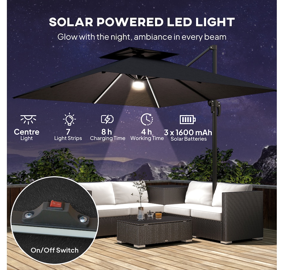 Image 947411_ALTMORE11.jpg, Product 947-411 / Price $209.99, Outsunny 8' Cantilever Patio Umbrella w/ Solar Powered LED Lights,Dark Grey from Outsunny on TSC.ca's Home & Garden department