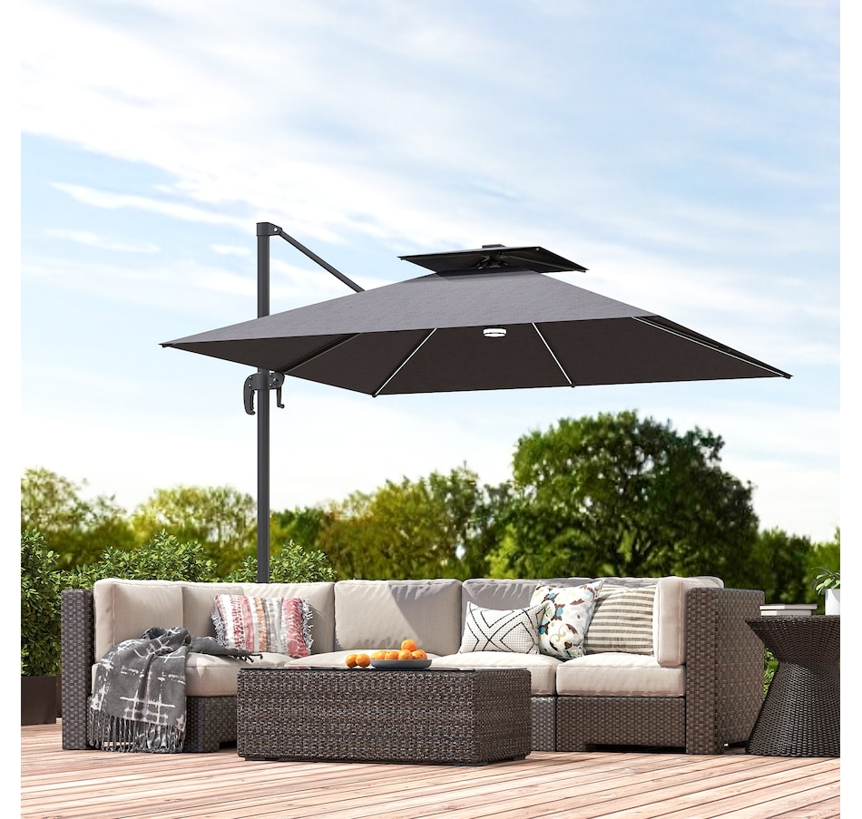 Image 947411_ALTMORE16.jpg, Product 947-411 / Price $209.99, Outsunny 8' Cantilever Patio Umbrella w/ Solar Powered LED Lights,Dark Grey from Outsunny on TSC.ca's Home & Garden department