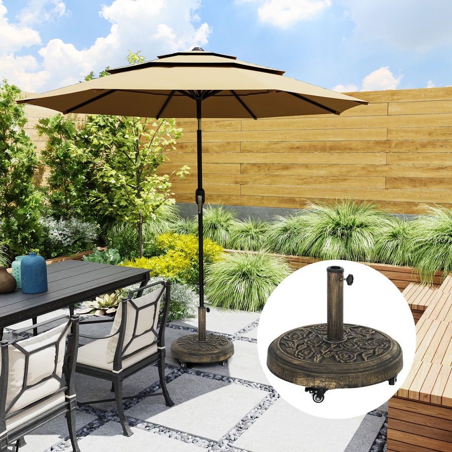 Image 947422_ALTMORE1.jpg, Product 947-422 / Price $79.99, Outsunny Patio Umbrella Base, 46 lbs Umbrella Stand with Wheels, Bronze from Outsunny on TSC.ca's Home & Garden department